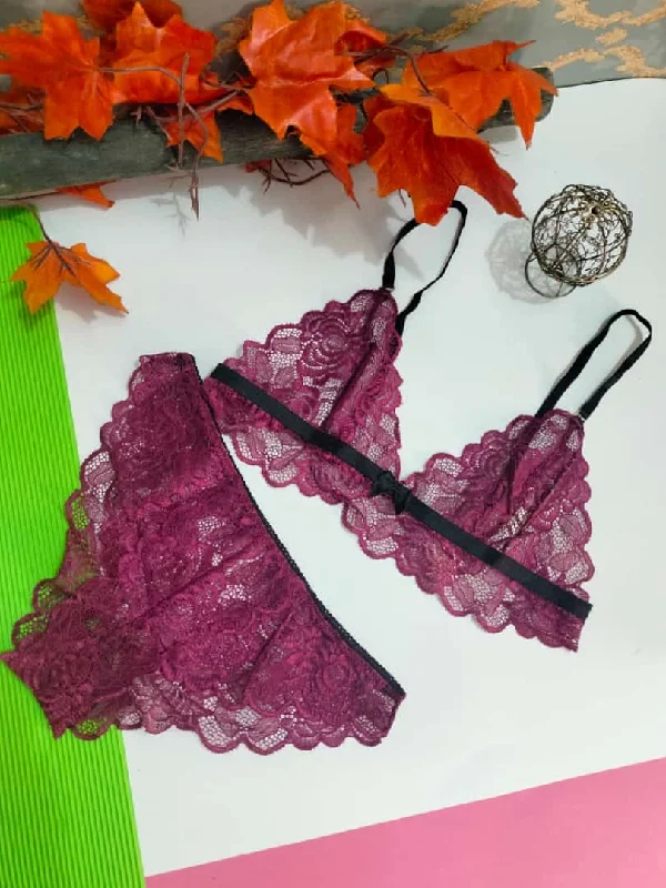 Deep neck Lace bra set