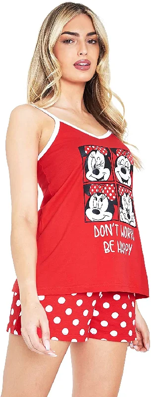 Disney Minnie Mouse Ladies Pyjamas Set, Cotton Cami Top & Sleep Shorts Women PJs