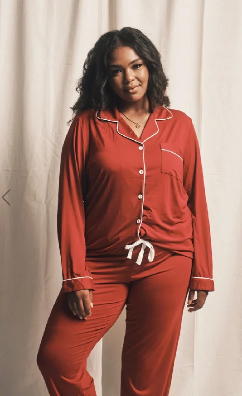 Dusk Full Button Pyjamas in Deep Red