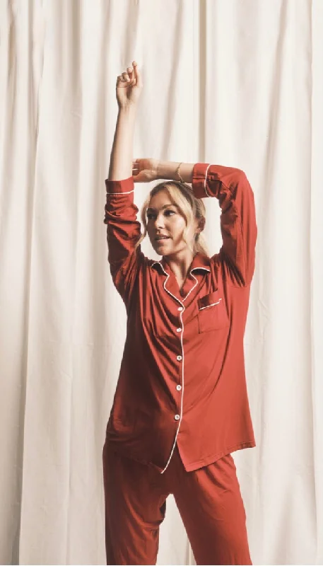 Dusk Full Button Pyjamas in Deep Red