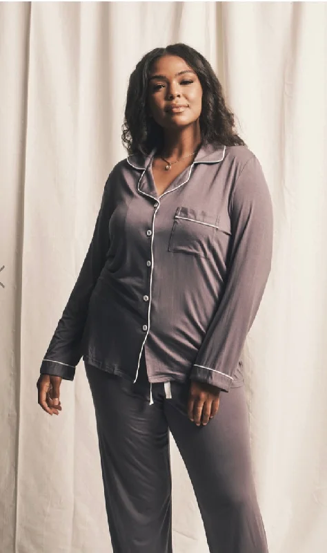 Dusk Full Button Pyjamas in Charcoal Grey