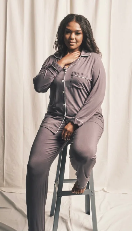 Dusk Full Button Pyjamas in Charcoal Grey