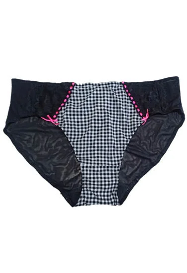 ♥Kayser Women Black Front Black & White Checkered See Through Back Hipster Panty