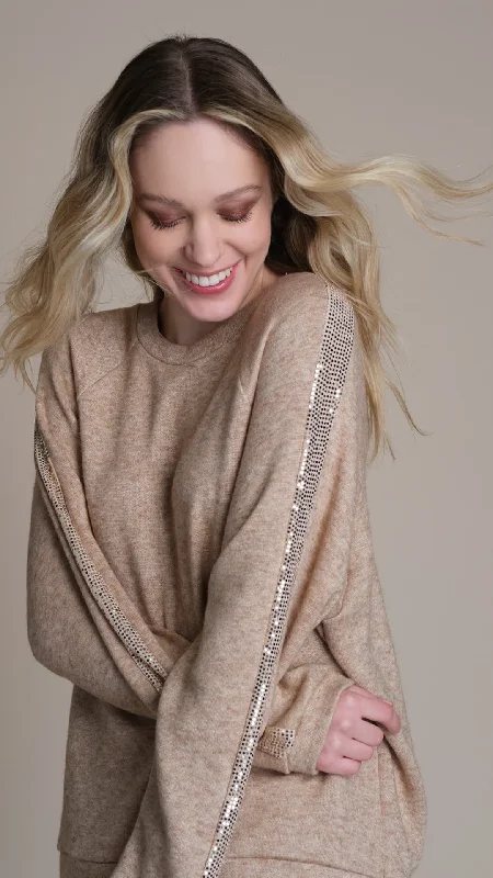 Pigiama donna invernale beige con paillettes Pepita