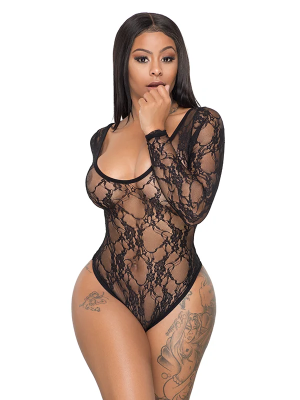 Black Lace Long Sleeve Bodysuit