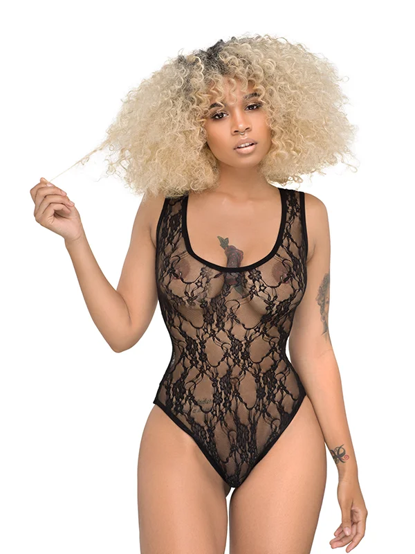 Black Lace Sleeveless Bodysuit