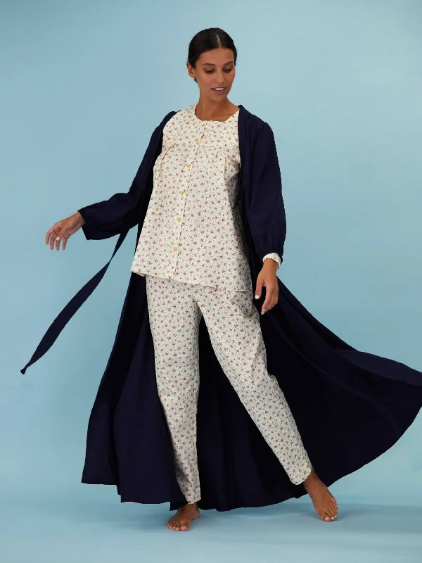 The Emmie Long Night Robe - Navy