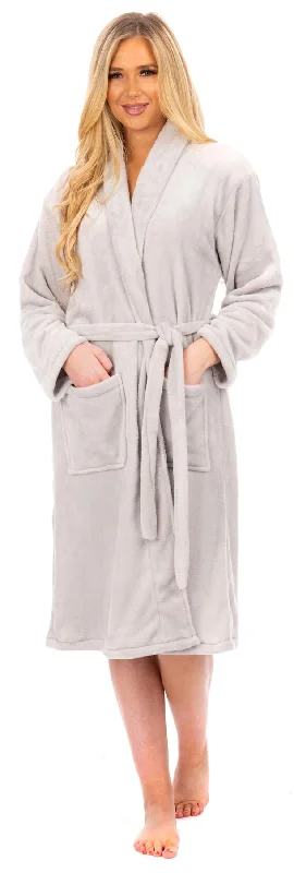 Ladies Silver Flannel Fleece Bathrobe