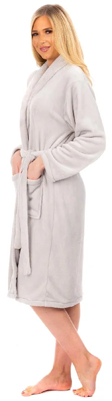 Ladies Silver Flannel Fleece Bathrobe