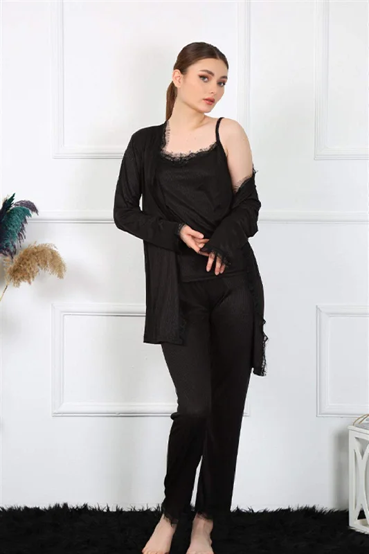 Women's 3-piece Black Dressing Gown 16108