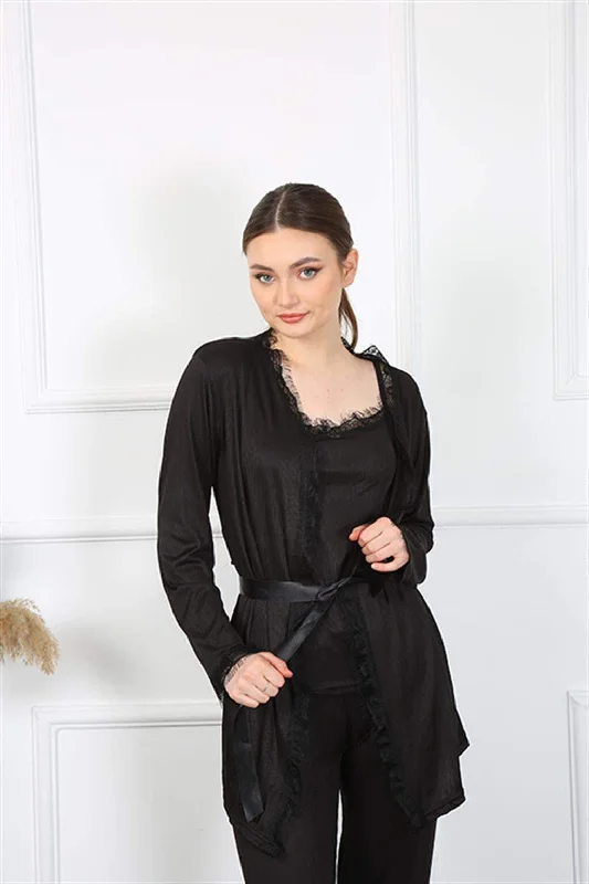 Women's 3-piece Black Dressing Gown 16108