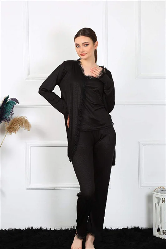 Women's 3-piece Black Dressing Gown 16108