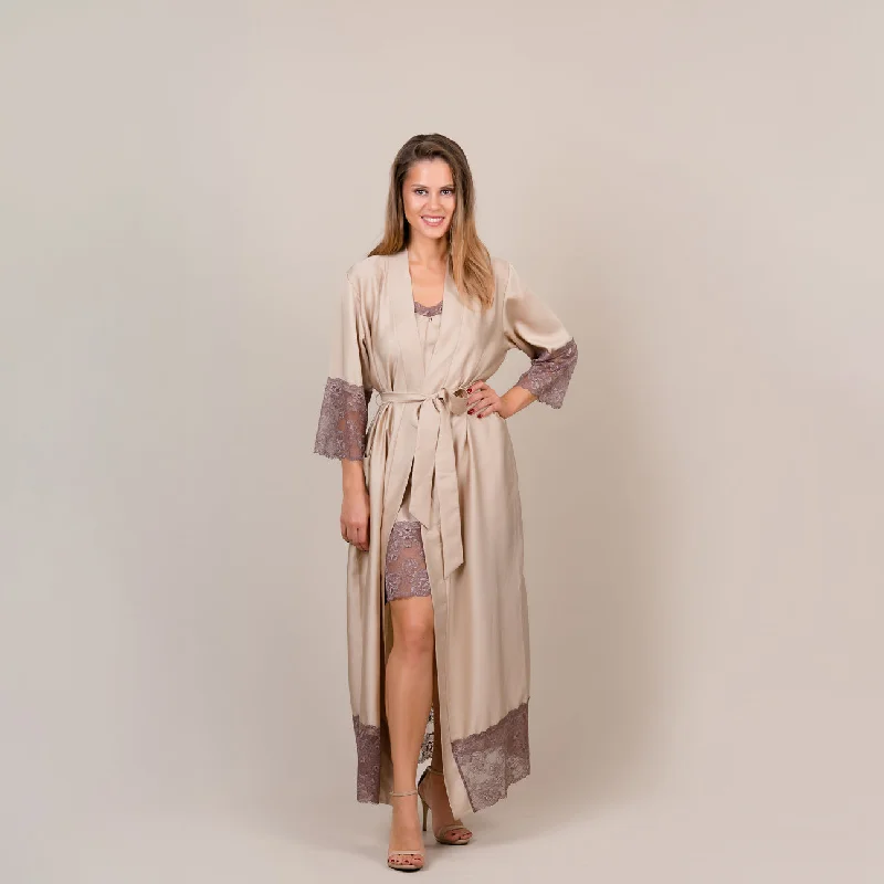 Women's long robe: LATTE & BROWN Long