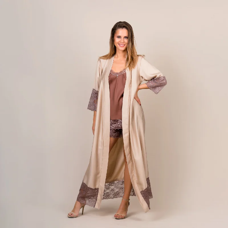 Women's long robe: LATTE & BROWN Long