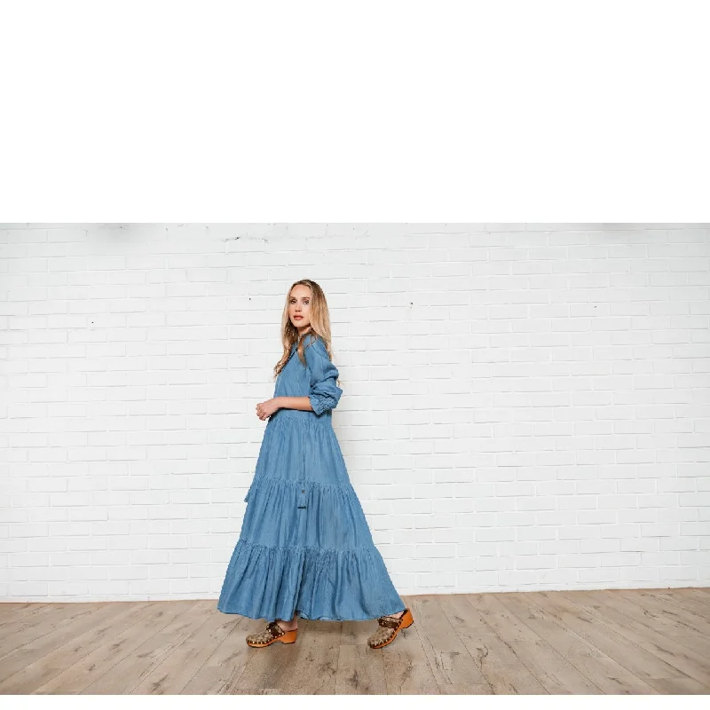 CC ROMA tiered chambray dress