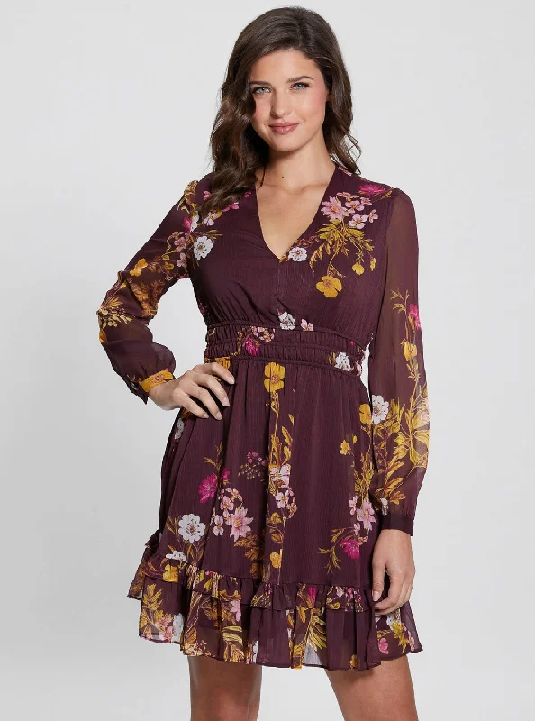 Eco Maroon Floral Brigida Mini Dress