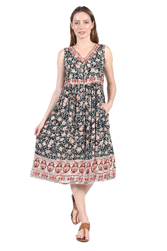 V-Neckline Empire Waist Border Print Dress