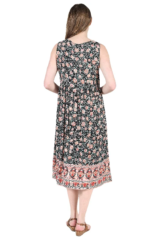 V-Neckline Empire Waist Border Print Dress