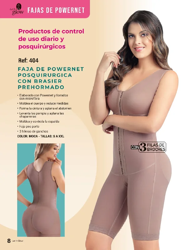 404 KNEE LENGTH BODY SHAPER POWERNET BODY SUIT (3 HOOK)