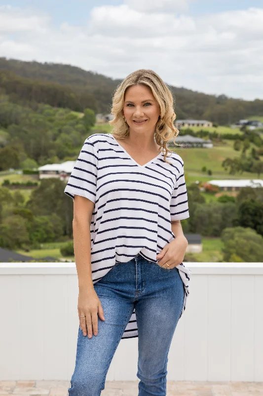 T-Shirt Top in Navy/White Stripe