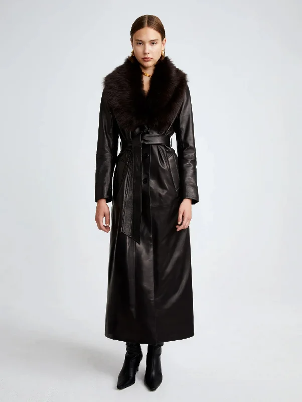 Dakota Leather Trench Coat in Black Espresso