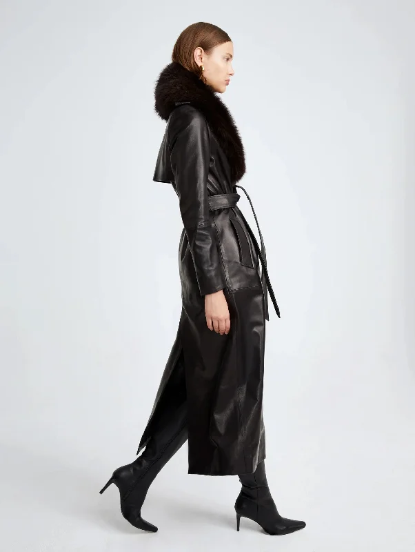 Dakota Leather Trench Coat in Black Espresso