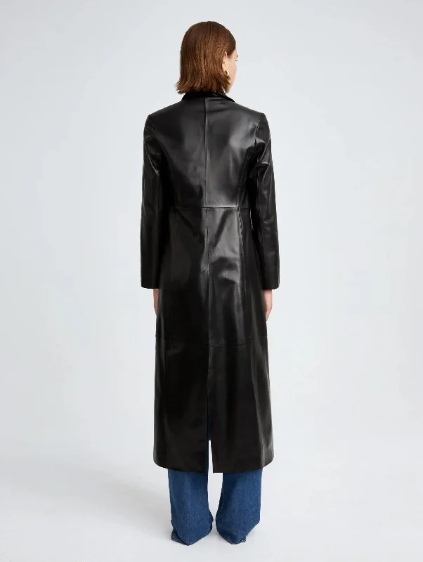 Gotham Sleek Leather Coat in Black