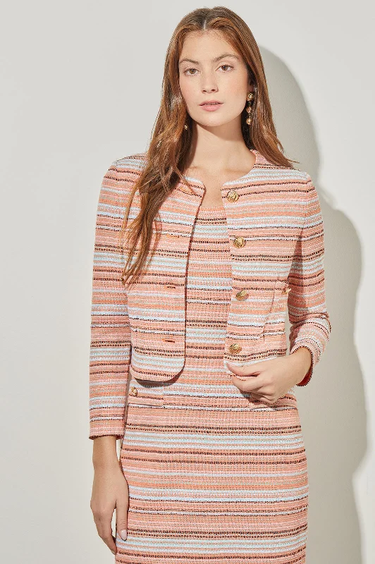 Modern Fit Cropped Jacket - Striped Tweed Knit