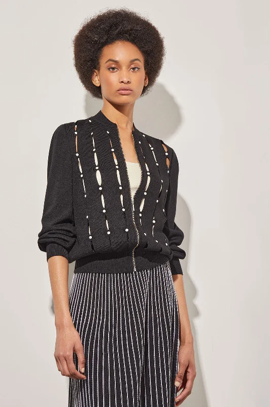 Open Slit Jacket - Pearl Embellishments Soft Knit