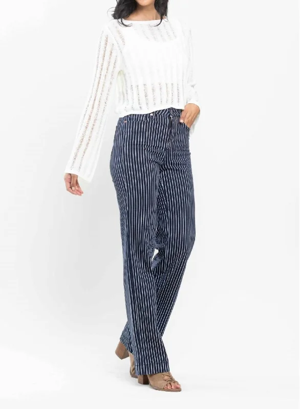 Pin Stripe Denim Jeans In Blue