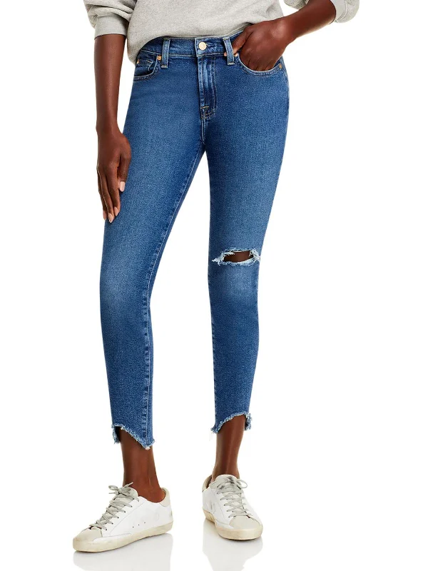 Womens Denim Raw Hem Skinny Jeans