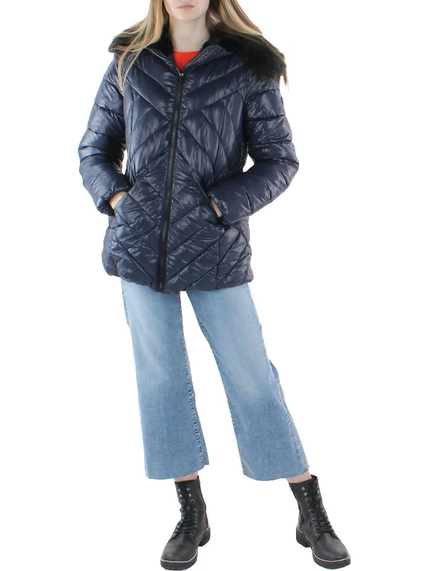 Womens Faux Fur Warm Quilted Coat