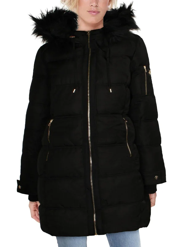 Womens Water Resistant Midi Puffer Coat