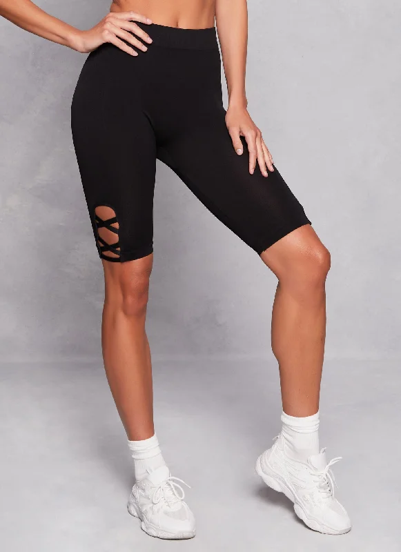 Solid Caged Detail Biker Shorts