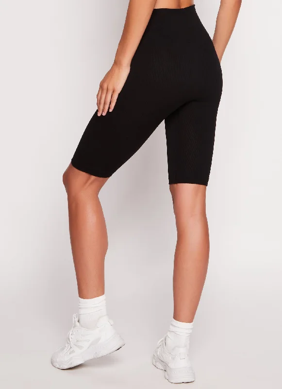 Solid Seamless Ribbed Biker Shorts