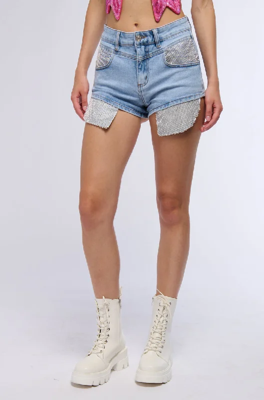 ELECTRIC FEEL RHINESTONE DENIM SHORT