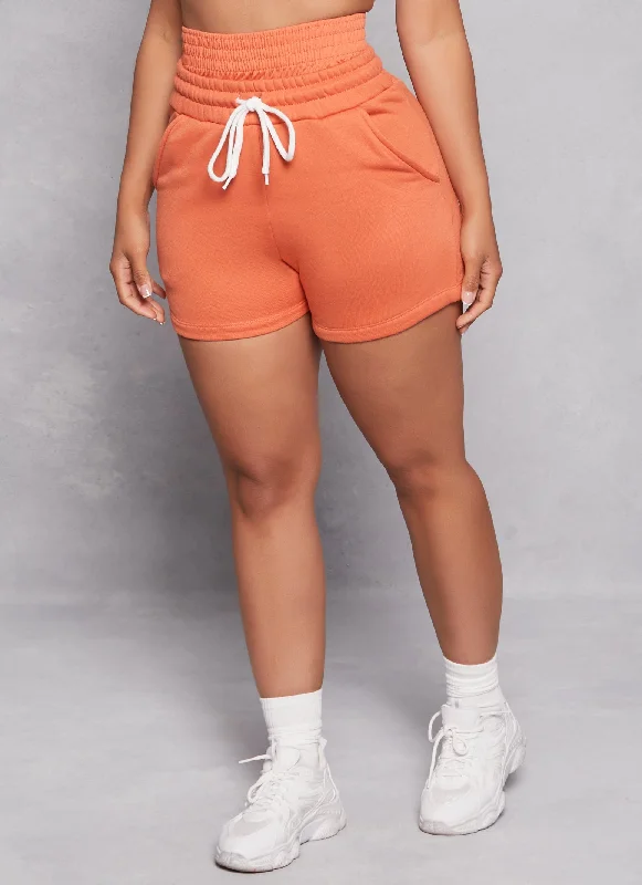 Smocked Waistband Drawstring Shorts