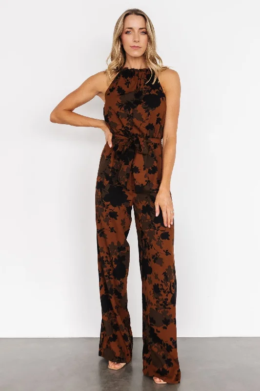 Alameda Halter Jumpsuit | Espresso Print