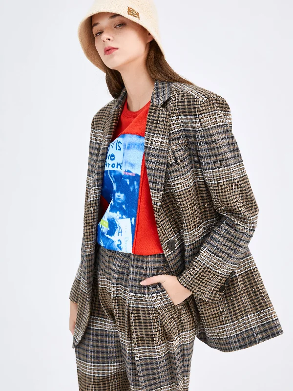 Brown Vintage Plaid Blazer