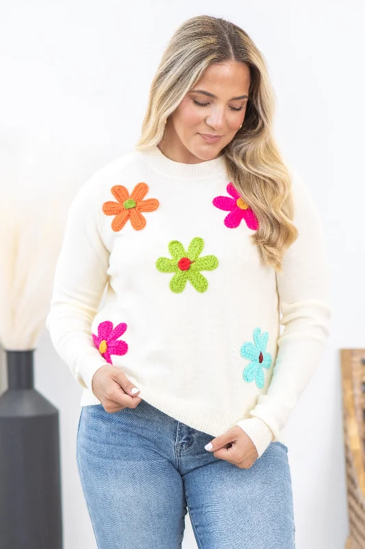 Cream Floral Patch Sweater