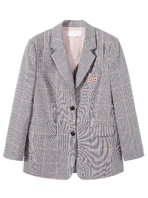 Grey Plaid Graphic Print Blazer