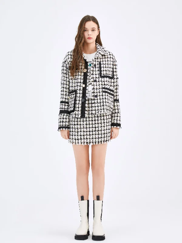 Houndstooth Plaid Cropped Blazer