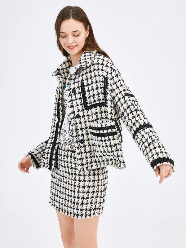 Houndstooth Plaid Cropped Blazer