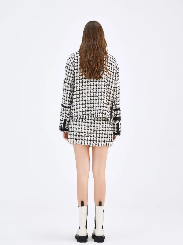 Houndstooth Plaid Cropped Blazer