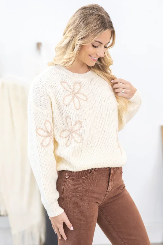 Ivory Knitted Flowers Sweater