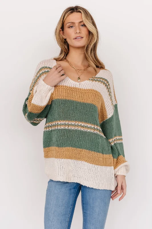 Keller Stripe Sweater | Green + Camel