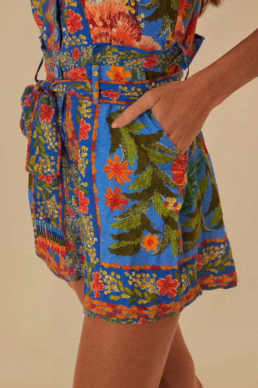 Stiched Garden Blue Romper