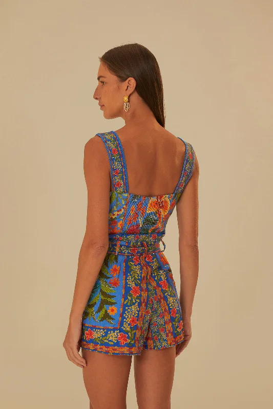 Stiched Garden Blue Romper