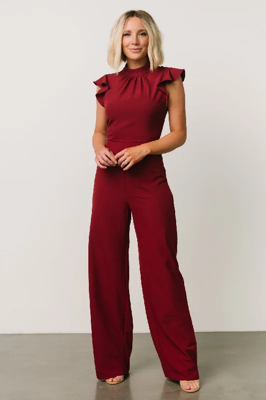 Tana Mock Neck Jumpsuit | Burgundy