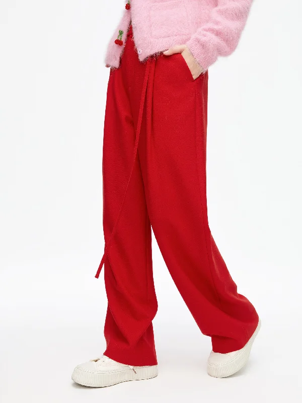 Vintage Red Wide Leg Wool Suit Pants